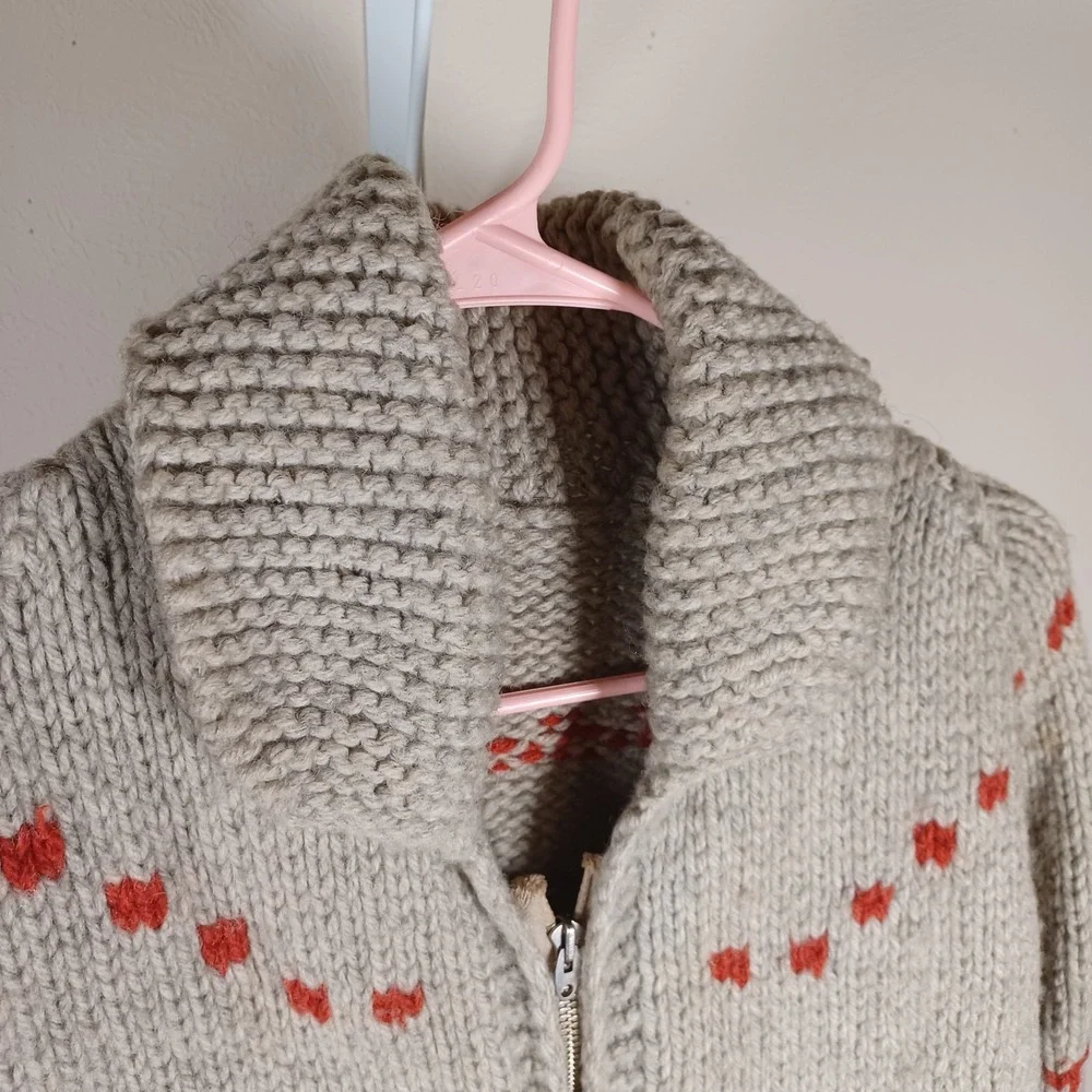 Vintage Handmade Cowichan Mid Century Woven Wool‎ Sweater Shawl Zip Cars Racing